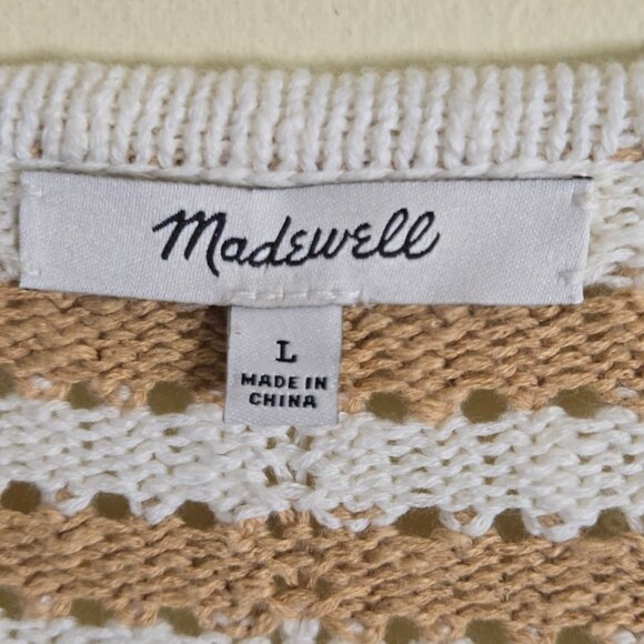 Madewell Open Stitch Cardigan Sweater In Stripe Earthen Sand Size L - Picture 9 of 10